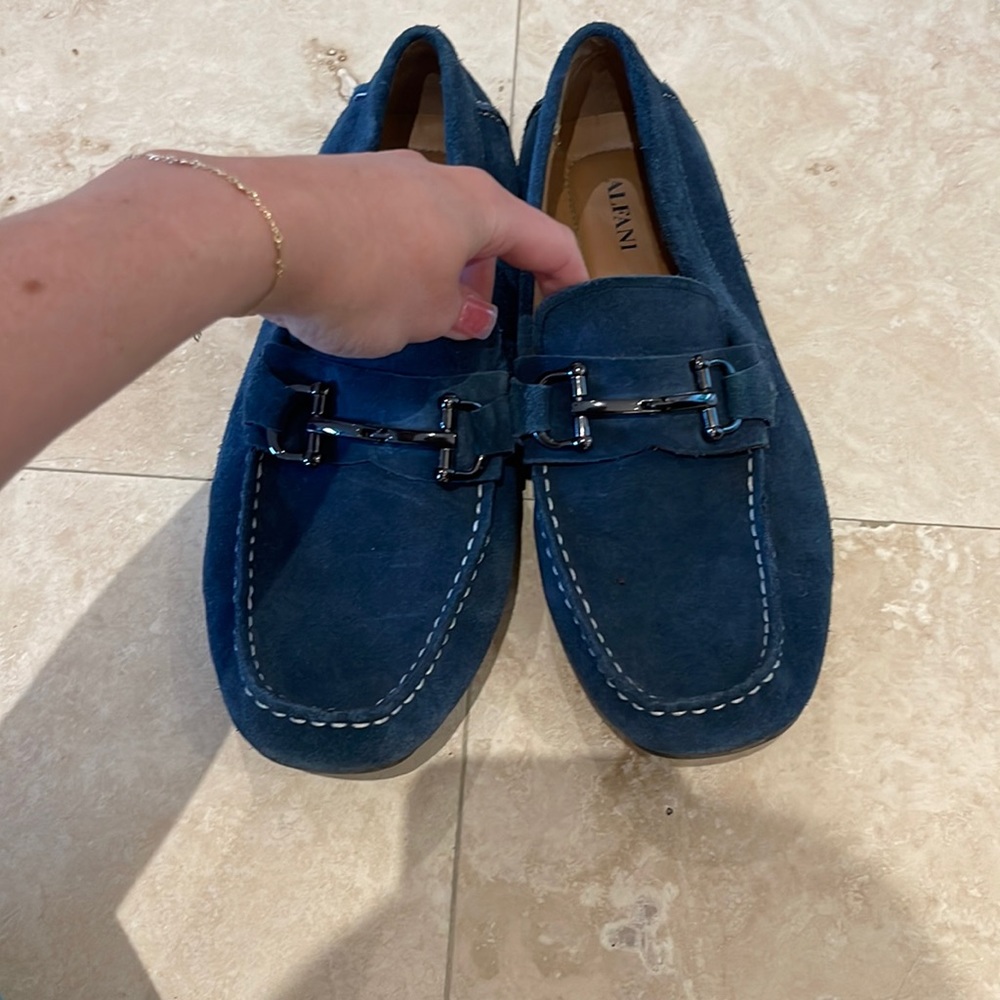 Men’s Alfani Suede Driver Shoe with Buckle- Blue size 11